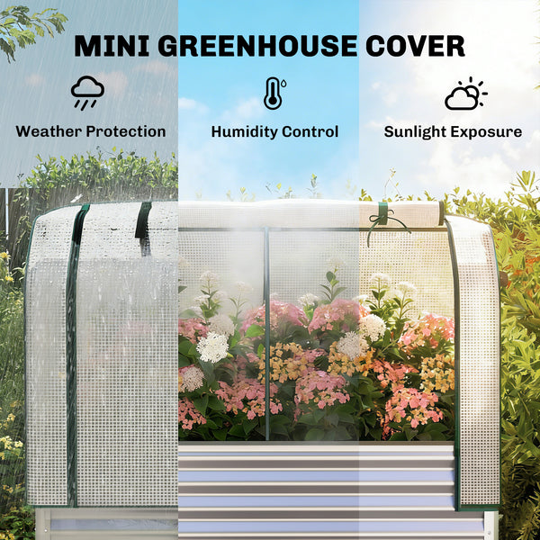 Galvanised Raised Garden Bed with Greenhouse Cover, Metal Elevated Garden Bed with Legs, Bed Liner and Bottom Shelf, Outdoor Raised Planter Box for Vegetables, Herbs, Flowers, Silver