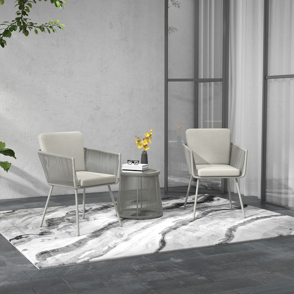 3 Pieces Wicker Patio Furniture Set, Rattan Bistro Set with Coffee Table and Cushions, Outdoor Conversation Set for Garden, Porch, Balcony, Light Grey