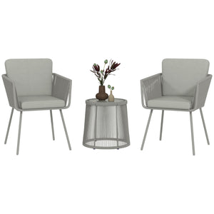 3 Pieces Wicker Patio Furniture Set, Rattan Bistro Set with Coffee Table and Cushions, Outdoor Conversation Set for Garden, Porch, Balcony, Light Grey