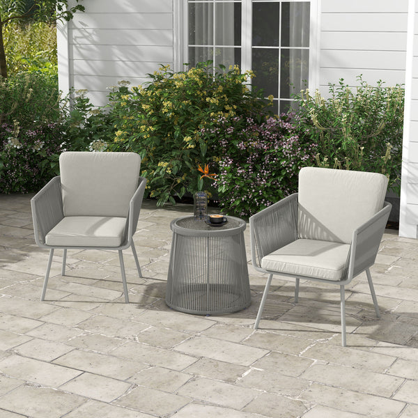 3 Pieces Wicker Patio Furniture Set, Rattan Bistro Set with Coffee Table and Cushions, Outdoor Conversation Set for Garden, Porch, Balcony, Light Grey