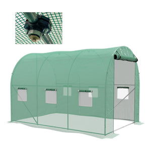 3 x 2(m) Polytunnel Greenhouse with Sprinkler Irrigation System, Walk-in Green House for Garden with Wide Roll-up Door, 6 Mesh Windows, Galvanised Steel Frame, Green