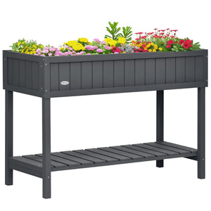 Wooden Herb Planter with 8 Pocket, Raised Bed Container Garden Planter Boxes, 110L x 46W x 76Hcm, Dark Grey