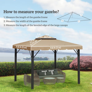 9.8' x 9.8' Gazebo Replacement Canopy, Gazebo Top Cover with Double Vented Roof for Garden Patio Outdoor TOP ONLY, Khaki