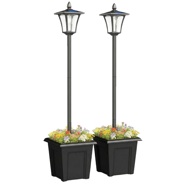 63" Solar Lamp Post Lights 2 Pack, Waterproof LED Solar Light Posts with Planter, Outdoor Lamps for Patio, Backyard, Pathway, Garden, Lawn, Black