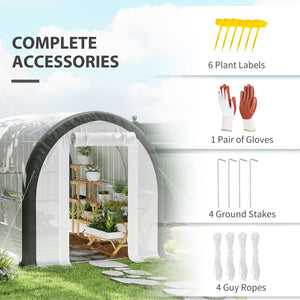 10'x6.6'x6.6' Walk-in Tunnel Greenhouse with Zipped Roll Up Mesh Door, 6 Mesh Windows, Plant Hot House Tent with PE Cover, 6 Plant Labels Gloves, White