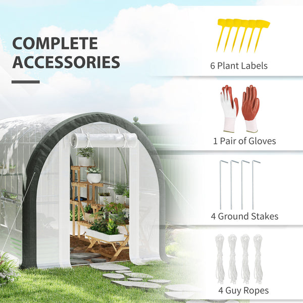 10'x6.6'x6.6' Walk-in Tunnel Greenhouse with Zipped Roll Up Mesh Door, 6 Mesh Windows, Plant Hot House Tent with PE Cover, 6 Plant Labels Gloves, White
