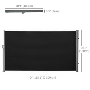 118" x 71" Retractable Side Awning Patio Outdoor Folding Privacy Screen with Resistance to UV Rays & Wind, Black