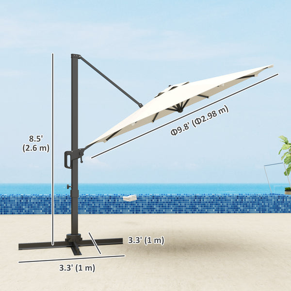 10' Cantilever Patio Umbrella with 360° Rotation and Tilt Adjustment, Hanging Offset Outdoor Umbrella with Aluminium Pole Polyester Shade for Garden Deck Pool, Cream White
