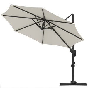 10' Cantilever Patio Umbrella with 360° Rotation and Tilt Adjustment, Hanging Offset Outdoor Umbrella with Aluminium Pole Polyester Shade for Garden Deck Pool, Cream White