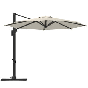 10' Cantilever Patio Umbrella with 360° Rotation and Tilt Adjustment, Hanging Offset Outdoor Umbrella with Aluminium Pole Polyester Shade for Garden Deck Pool, Cream White