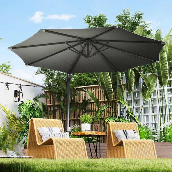10' Cantilever Patio Umbrella with 360° Rotation and Tilt Adjustment, Hanging Offset Outdoor Umbrella with Aluminium Pole Polyester Shade for Garden Deck Pool, Grey
