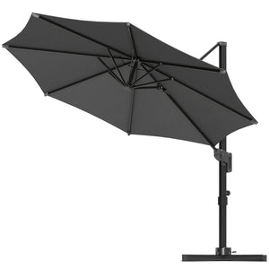 10' Cantilever Patio Umbrella with 360° Rotation and Tilt Adjustment, Hanging Offset Outdoor Umbrella with Aluminium Pole Polyester Shade for Garden Deck Pool, Grey