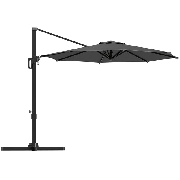 10' Cantilever Patio Umbrella with 360° Rotation and Tilt Adjustment, Hanging Offset Outdoor Umbrella with Aluminium Pole Polyester Shade for Garden Deck Pool, Grey