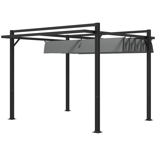 3 x 3(m) Pergola with Retractable Roof Canopy, Aluminium Frame Garden Gazebo Outdoor Sun Shade Shelter for Grill, Patio, Deck, Dark Grey