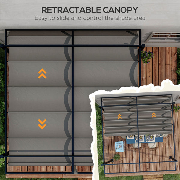 3 x 3(m) Pergola with Retractable Roof Canopy, Aluminium Frame Garden Gazebo Outdoor Sun Shade Shelter for Grill, Patio, Deck, Dark Grey