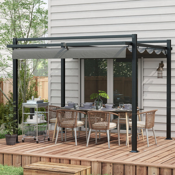 3 x 3(m) Pergola with Retractable Roof Canopy, Aluminium Frame Garden Gazebo Outdoor Sun Shade Shelter for Grill, Patio, Deck, Dark Grey