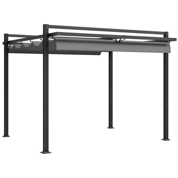 3 x 3(m) Pergola with Retractable Roof Canopy, Aluminium Frame Garden Gazebo Outdoor Sun Shade Shelter for Grill, Patio, Deck, Dark Grey