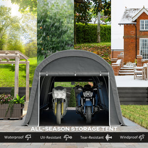 10' x 20' Portable Shed, Waterproof Motorcycle Bike Tent with Roll-up Zipper Door, Galvanised Steel Frame, Outdoor Storage Shed for Garden Tools, Dark Grey