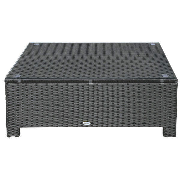 PE Rattan Coffee Table, Rectangular Outdoor Coffee Table with Tempered Glass Top, 70 KG Capacity for Garden, Balcony, Terrace, Patio, Black