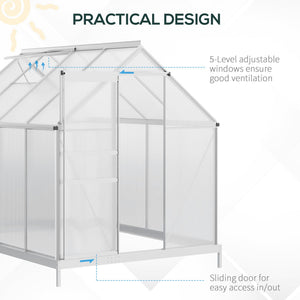 6' x 8' x 6.5' Polycarbonate Greenhouse, Walk-in Green House with Adjustable Roof Vent, Galvanized Base, Sliding Door and Rain Gutter for Outdoor, Garden, Backyard, Clear