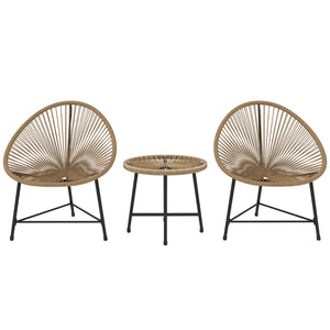 3 Pieces Rattan Bistro Set, Garden Bistro Set with Acapulco Chairs and Glass Top Table, Small Garden Furniture Set with Reinforced Metal Frame for Outdoor, Patio, Balcony, Natural