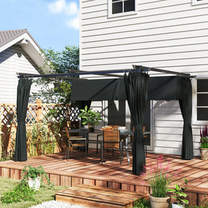 10' x 13' Retractable Pergola Canopy with Curtains, Outdoor Gazebo UPF30+ Sun Shade Shelter for Grill, Garden, Patio, Backyard, Deck, Dark Grey