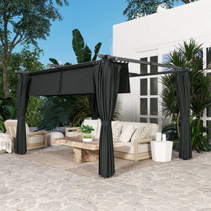 10' x 13' Retractable Pergola Canopy with Curtains, Outdoor Gazebo UPF30+ Sun Shade Shelter for Grill, Garden, Patio, Backyard, Deck, Dark Grey