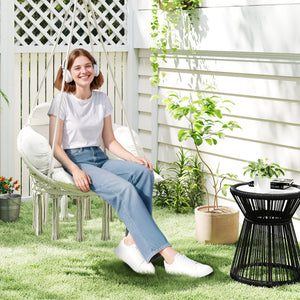 Hammock Swing Chair, Outdoor Hanging Chair with Large Cushion, Cotton Rope Weaving Macrame Swing with Chain, 265 LBS Capacity for Indoor, Outdoor, Bedroom, Patio, Balcony, Cream White