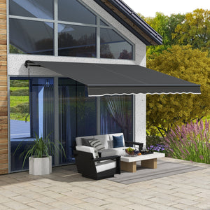  12' x 10' Retractable Awning, Patio Awning Sunshade Shelter with Manual Crank Handle, 280gsm UV Resistant Fabric and Aluminum Frame, for Balcony, Yard, Black
