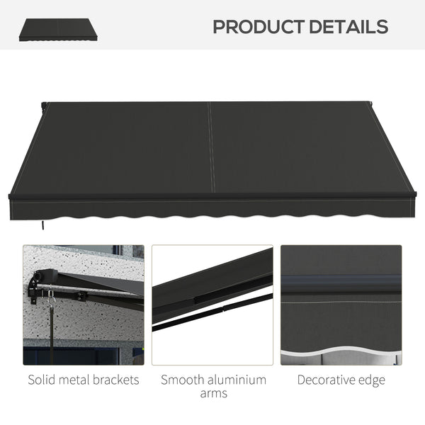  12' x 10' Retractable Awning, Patio Awning Sunshade Shelter with Manual Crank Handle, 280gsm UV Resistant Fabric and Aluminum Frame, for Balcony, Yard, Black