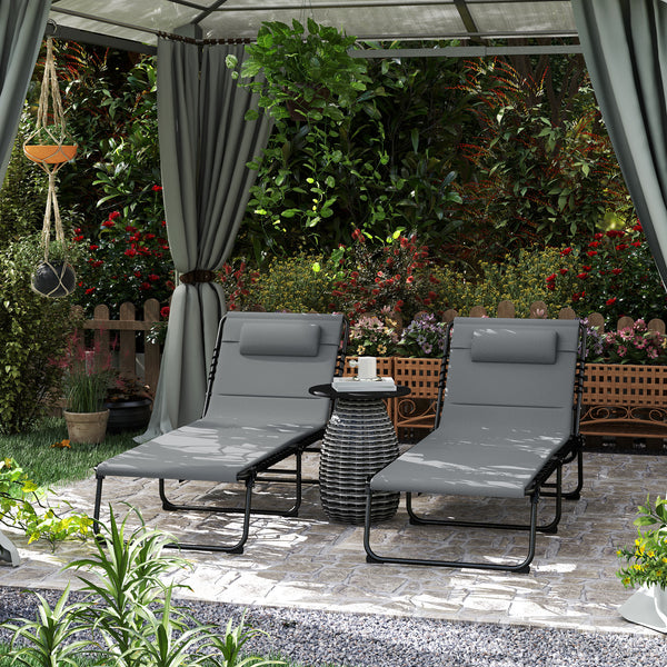Folding Sun Loungers Set of 2, Recliner Garden Chairs with Quick Drying Pad Headrest Side Pocket, Garden Sun Loungers for Beach Pool, Charcoal Grey