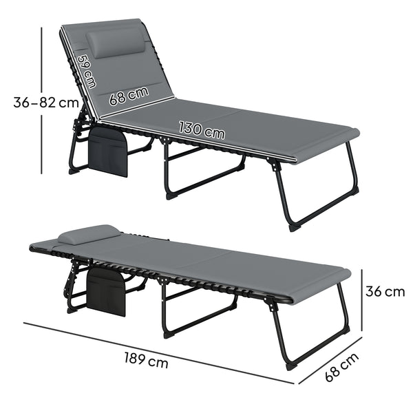 Folding Sun Loungers Set of 2, Recliner Garden Chairs with Quick Drying Pad Headrest Side Pocket, Garden Sun Loungers for Beach Pool, Charcoal Grey