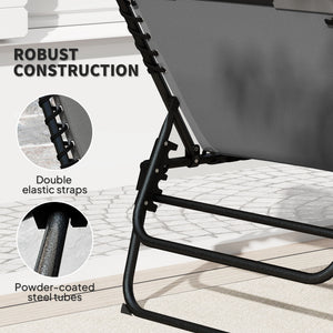 Folding Sun Loungers Set of 2, Recliner Garden Chairs with Quick Drying Pad Headrest Side Pocket, Garden Sun Loungers for Beach Pool, Charcoal Grey