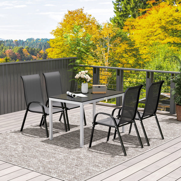 Outdoor Dining Table for 4-6, Patio Table with Easy Maintenance Slatted Top, Rust-Resistant Aluminium Frame, for Garden, Patio, Backyard, Balcony, 47" x 28", Black