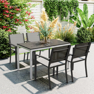 Outdoor Dining Table for 4-6, Patio Table with Easy Maintenance Slatted Top, Rust-Resistant Aluminium Frame, for Garden, Patio, Backyard, Balcony, 47" x 28", Black