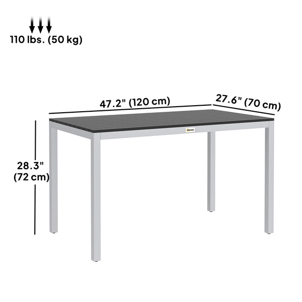 Outdoor Dining Table for 4-6, Patio Table with Easy Maintenance Slatted Top, Rust-Resistant Aluminium Frame, for Garden, Patio, Backyard, Balcony, 47" x 28", Black
