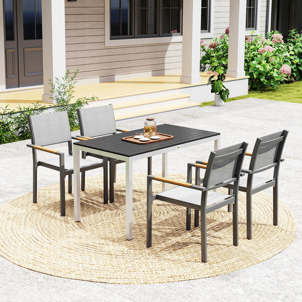 Outdoor Dining Table for 4-6, Patio Table with Easy Maintenance Slatted Top, Rust-Resistant Aluminium Frame, for Garden, Patio, Backyard, Balcony, 47" x 28", Black