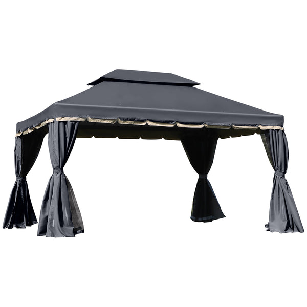 3 x 4m Aluminium Garden Gazebo, Marquee Canopy Shelter Pavilion Party Tent with Nets and Curtains for Garden and Deck, Black