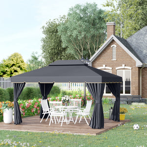 3 x 4m Aluminium Garden Gazebo, Marquee Canopy Shelter Pavilion Party Tent with Nets and Curtains for Garden and Deck, Black