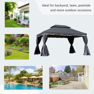 3 x 4m Aluminium Garden Gazebo, Marquee Canopy Shelter Pavilion Party Tent with Nets and Curtains for Garden and Deck, Black