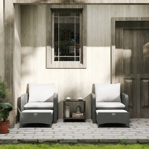 5 Piece Rattan Garden Furniture Set, Wicker Patio Conversation Set with 2 Chairs, 2-Tier Coffee Table, 2 Ottomans and Thick Cushions for Outdoor, Balcony, Bistro, Porch, Cream White