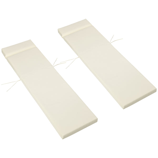 Set of 2 Sun Lounger Cushions, Replacement Cushions for Rattan Furniture with Ties, 196 x 55 cm, Cream White