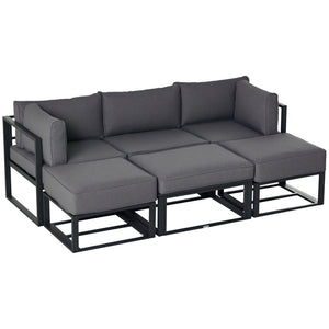 6 Pieces Outdoor Patio Furniture Set, Space-Saving Aluminum Outdoor Daybed, Thickened Cushions, Outdoor Sectional Conversation Set with Coffee Table, Footstools, Grey