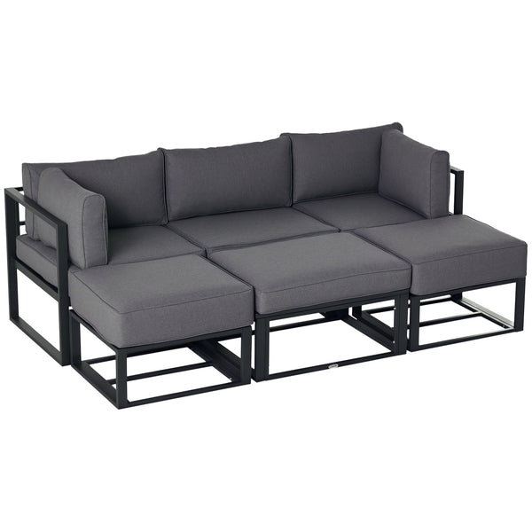 6 Pieces Outdoor Patio Furniture Set, Space-Saving Aluminum Outdoor Daybed, Thickened Cushions, Outdoor Sectional Conversation Set with Coffee Table, Footstools, Grey