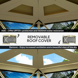 Pop Up Gazebo Screen Tent House, 11 x 11ft with UPF30+ Removable Roof Cover, 4 Roll-up Wind Panels and Carry Bag for Camping, Patio, Backyard, Lawn, Beige