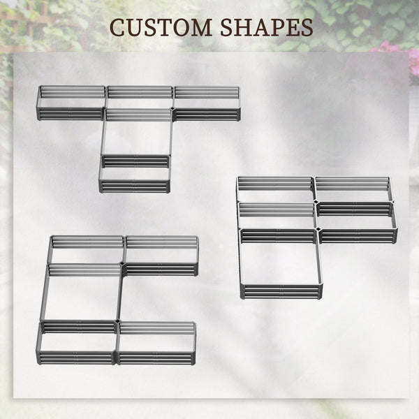 8 x 8ft DIY Raised Garden Bed, Set of 5 Large Steel Box Planters for Outdoor Plants, Vegetables, Flowers, Herbs, Easy Assembly, Grey