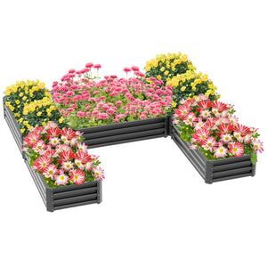 8 x 8ft DIY Raised Garden Bed, Set of 5 Large Steel Box Planters for Outdoor Plants, Vegetables, Flowers, Herbs, Easy Assembly, Grey