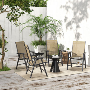 4-Piece Folding Dining Chair Set for Relaxing on Patio, Balcony, or Garden, Comfortable Outdoor Furniture with Armrests, Light Mixed Brown