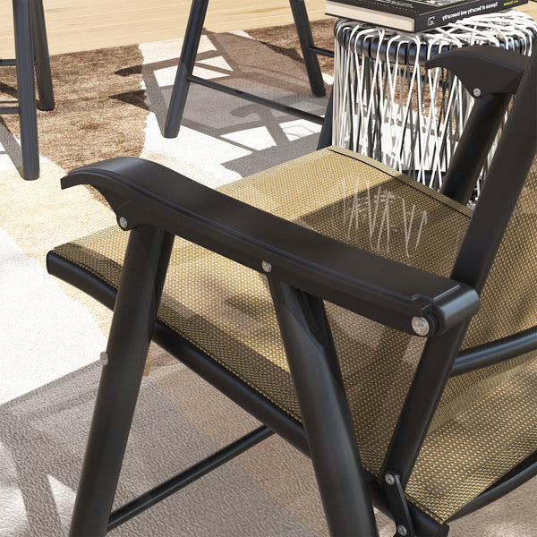 4-Piece Folding Dining Chair Set for Relaxing on Patio, Balcony, or Garden, Comfortable Outdoor Furniture with Armrests, Light Mixed Brown