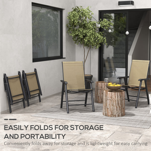 4-Piece Folding Dining Chair Set for Relaxing on Patio, Balcony, or Garden, Comfortable Outdoor Furniture with Armrests, Light Mixed Brown